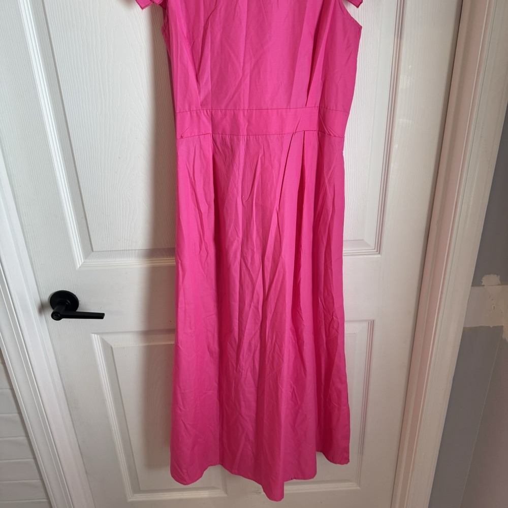 Pink Solid Deep V Neck Ruffle Cap Sleeves Classic Collar Midi Dress Sz M Fairy - Picture 6 of 13